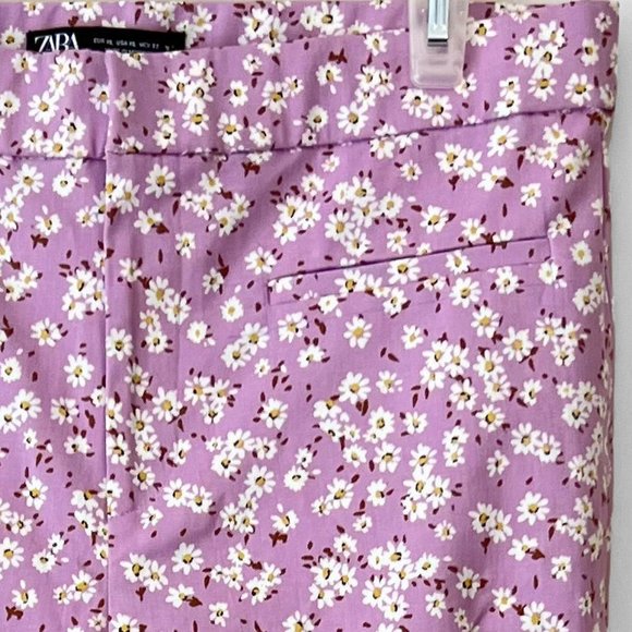 NEW! Blogger Fave Zara High Waisted Lilac Floral Flare Cropped Pants, Size S - Picture 10 of 13